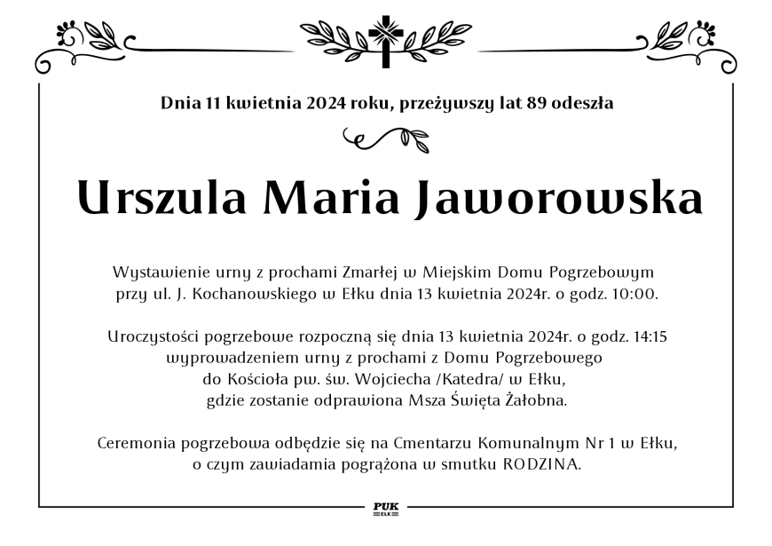 Urszula Maria Jaworowska - nekrolog